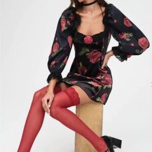 For Love & Lemons Yara Rose Velvet Printed Romance Mini Dress S